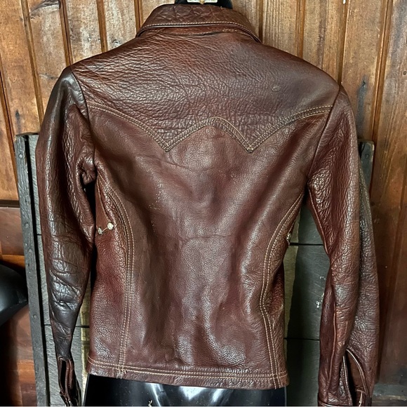 Vintage East West Musical Instruments Leather Jacket 60s 70s Rocker XS Brown - Picture 8 of 16